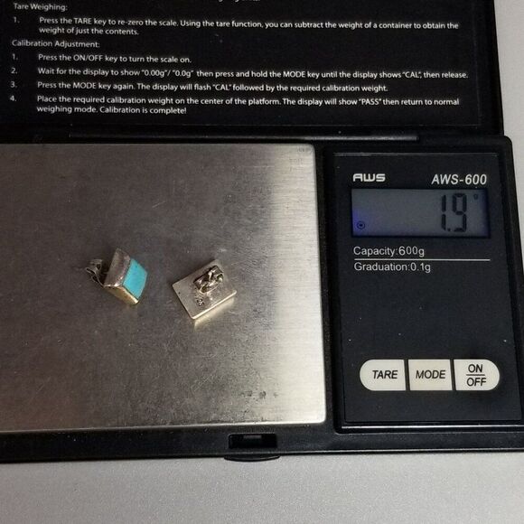 Vintage Sterling Silver and Blue Stud Earrings, Flush Set Rectangle Shape - Picture 7 of 9